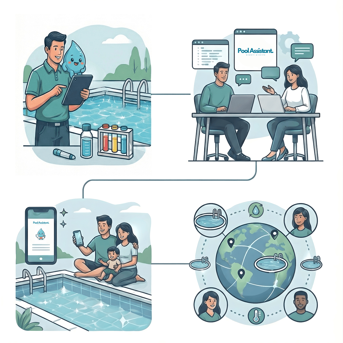 Pool Assistant team working on pool maintenance technology